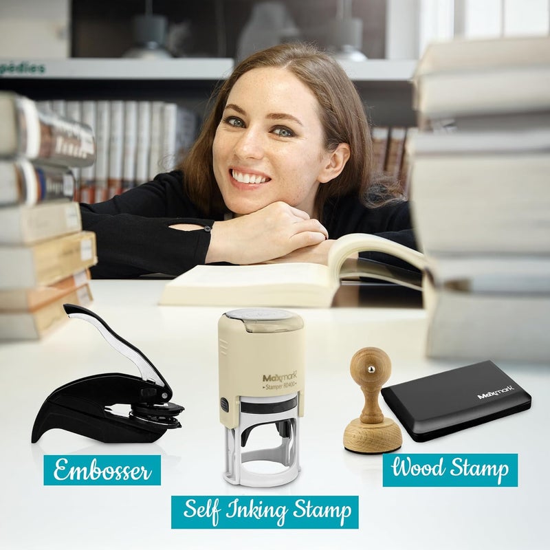 MaxMark Custom Library Embosser - Style 109 - Embosser, Wood Stamp or Self Inking Stamp - Book Embosser Includes 50 Gold Seals - Custom Stamp Seal from The Library of - Image 2